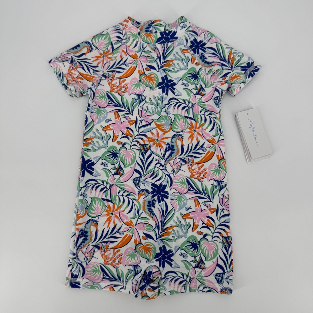 Ralph Lauren Baby Girls One-Piece Rashguard Swimsuit 18-24M‎ NWT Tropical Print